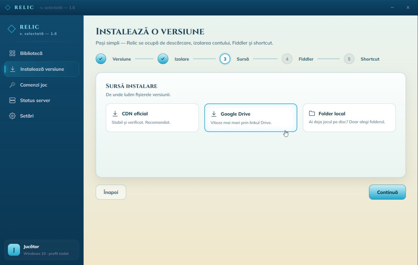 Asistentul de instalare — sursa de descărcare