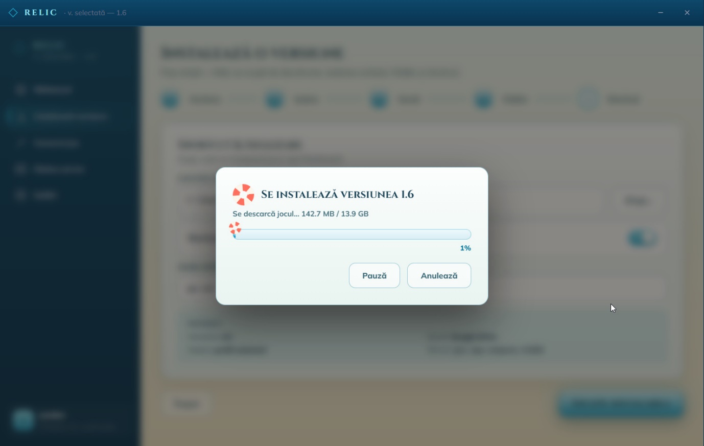Confirmarea instalării versiunii 1.6