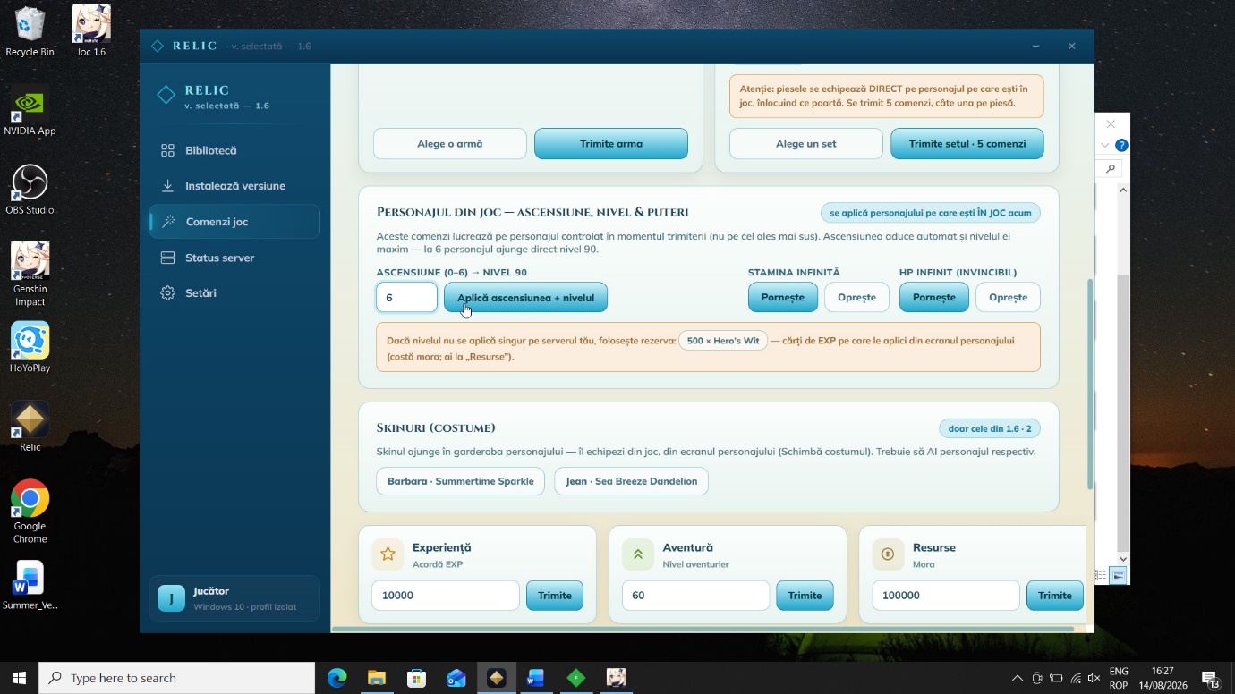 Comenzile de caracter trimise din launcher