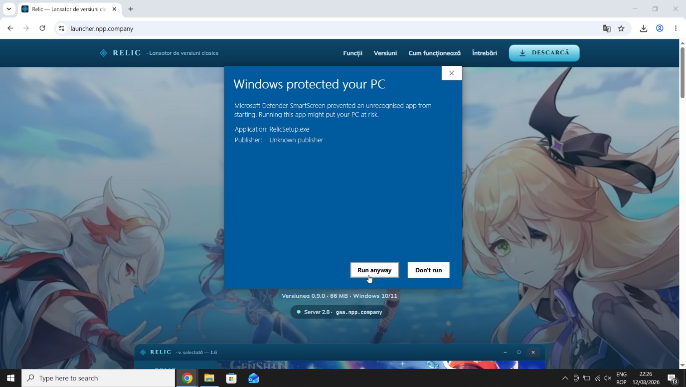 Windows SmartScreen — butonul Run anyway