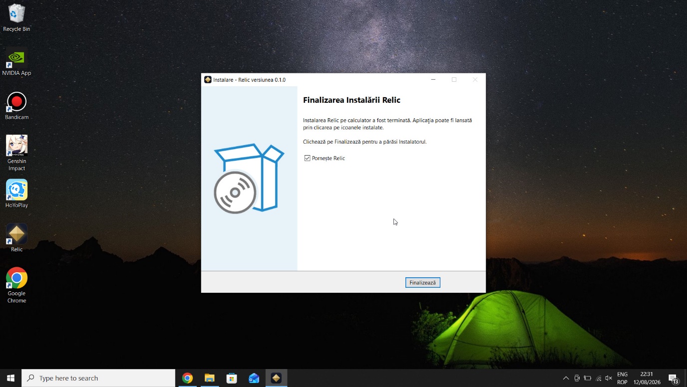 Installerul Relic — pașii de instalare