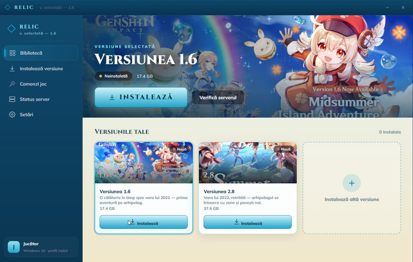 Launcherul Relic — biblioteca cu Versiunea 1.6